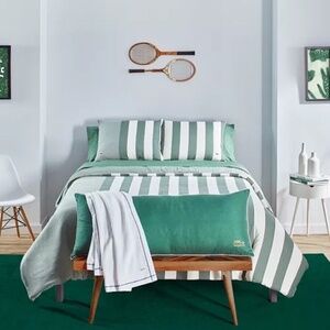 Lacoste Home Kenwyn 3 Piece KING Cabana Comforter Set Green/White Striped New